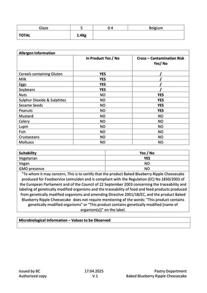 Blueberry Baked Cheesecake 14 Point // 1400Gr 