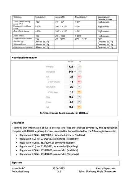 Blueberry Baked Cheesecake 14 Point // 1400Gr 